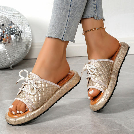Plus Size Lace Up Slippers