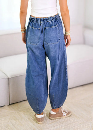 Lace-up With Pockets Casual Loose Jeans