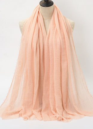 Pure Color Pleated Cotton Scarf Cotton And Linen Scarf