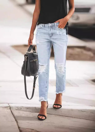 Ripped Non-elastic Retro Fashion Jeans