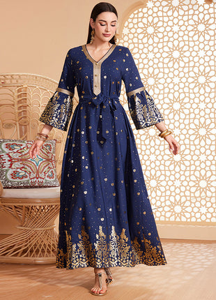 Bronzing Temperament Long Sleeve Dress