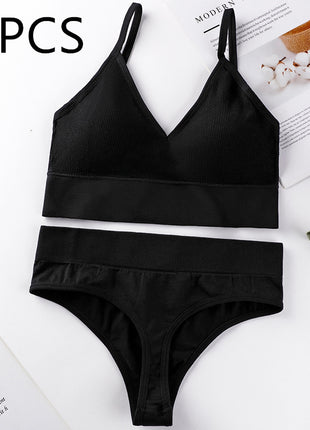 Thin French Style No Steel Ring Panties And Bra Set