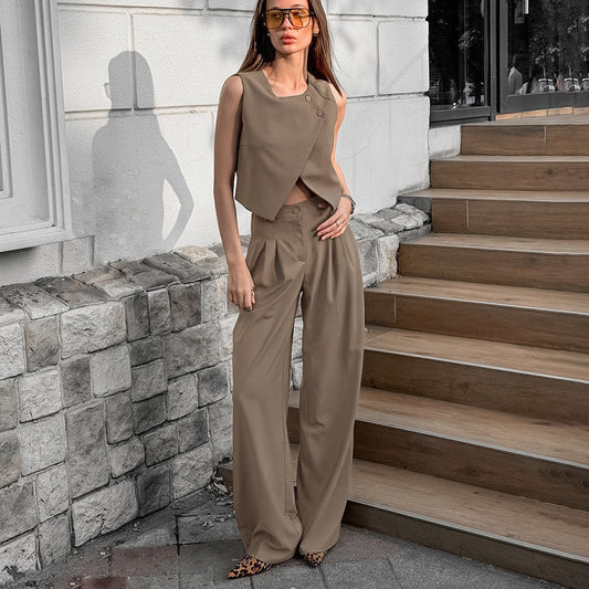 Sleeveless Vest High Waist Pants Suit Set
