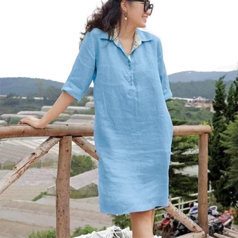 V-neck Loose Mid-length Dress