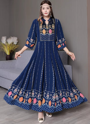 Bohemian Ethnic Style Embroidered Large Swing Dress