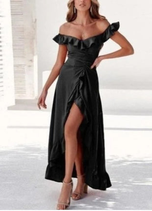 Large Sloping Shoulders with Ruffles Dress