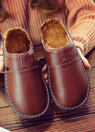 Pure Leather Thermal Cotton Waterproof Household Slippers