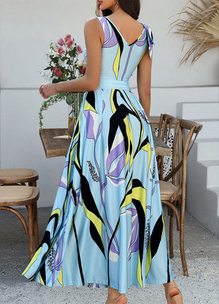 Holiday Floral Sleeveless High Waist Dress