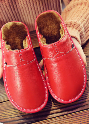 Pure Leather Thermal Cotton Waterproof Household Slippers