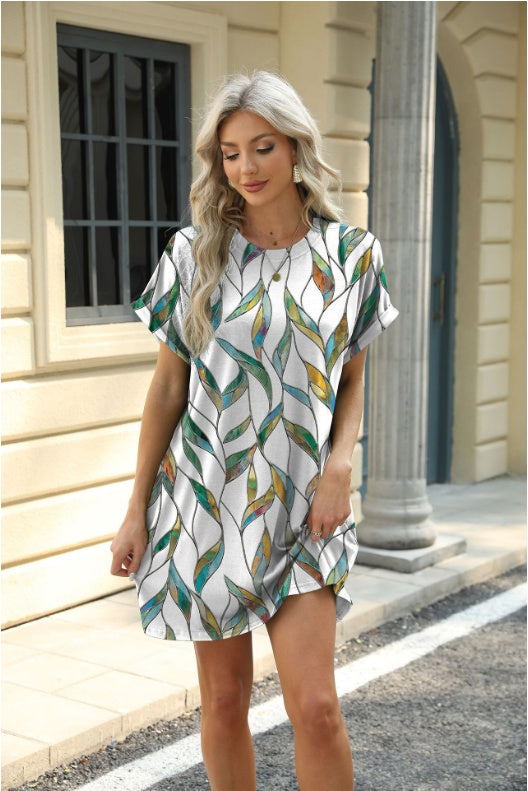Loose Crew Neck Short Sleeve Pocket Dress