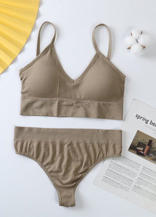 No Steel Ring Gather Beautiful Cotton Back Thin French Triangle Cup Bra Set