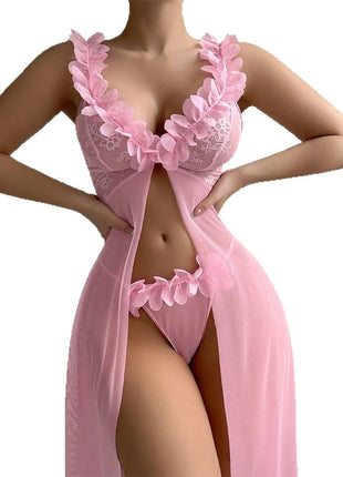 Slit See-through Suspender Nightdress Two-piece Set