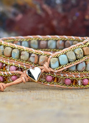 Natural Stone Heart Multi-Layer Bracelet