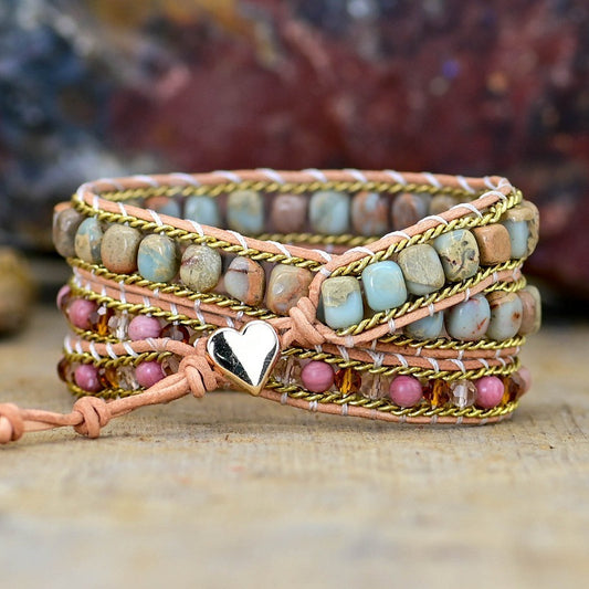 Natural Stone Heart Multi-Layer Bracelet