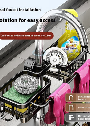 Aluminium Sink Faucet Storage Rack – Multi-Functional Kitchen Organizer & Drain Basket