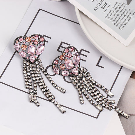 Diamond-encrusted Heart Pendant Earrings