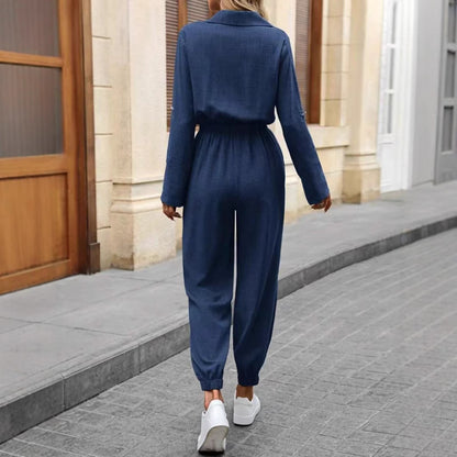 Long-sleeved Lapel Jumpsuit