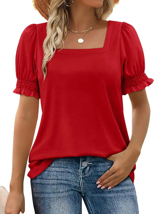 Spring And Summer U-neck Petal Sleeve Loose T-shirt