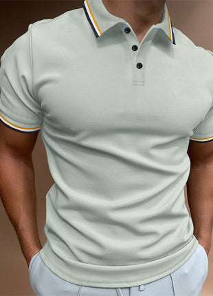 Men's Slim Polo Shirt Rib Striped T-shirt Top