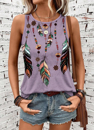 Women's Feather Print Vest Summer Print
