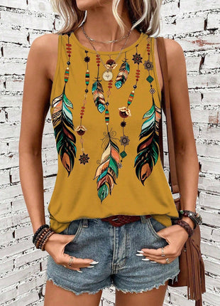 Women's Feather Print Vest Summer Print