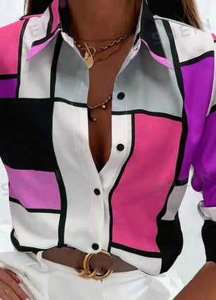 Colorblock Single-Breasted Long Sleeve Shirt