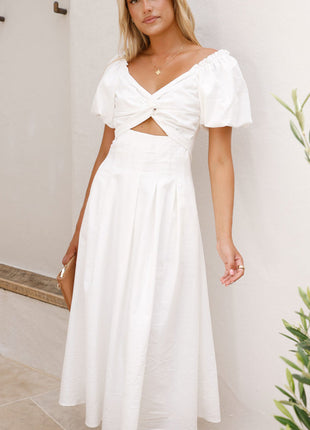 V-neck Long Puff Sleeve Long Slimming Dress