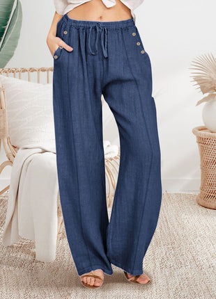 Loose Button Casual Wide-leg Trousers