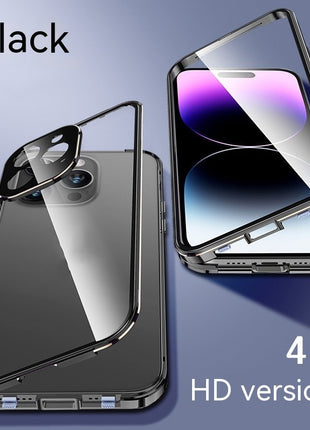 iPhone 13/14/15 Peep-Proof Magnetic Double-Sided Glass Case with Buckle