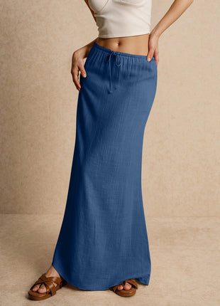 Cotton Solid Color Drawstring Elastic Waist Skirt