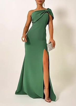 Green Bow Tube Top Evening Dress