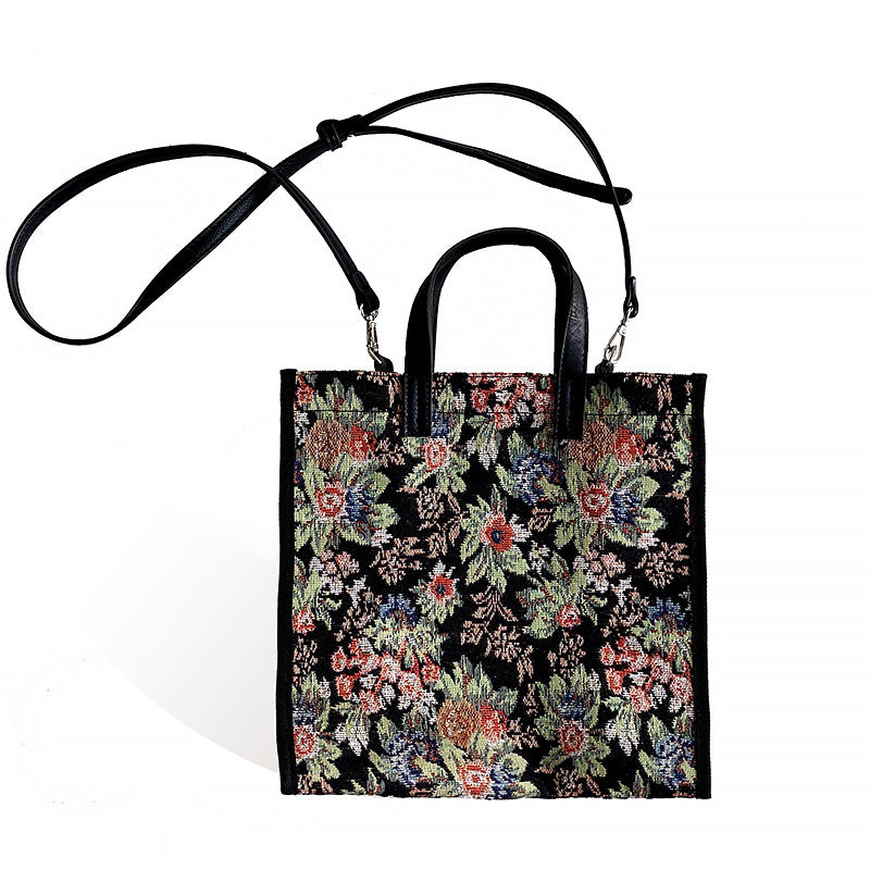 Canvas Flower or Lion Shoulder Handbags