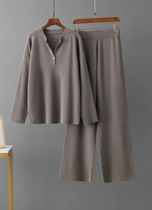 Fashion Loose V-neck Knit Casual Suit