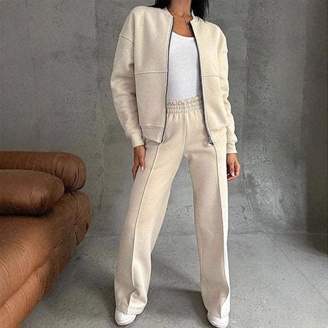 Zipper Jacket and Wide Leg Pants Set