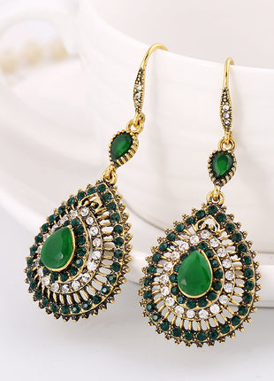 Ethnic Style Full Diamond Drop-shaped Alloy Earrings