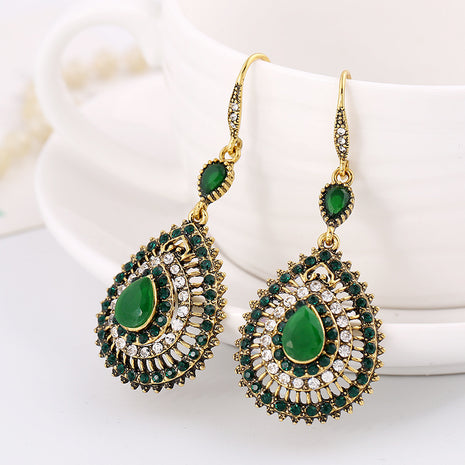 Ethnic Style Full Diamond Drop-shaped Alloy Earrings