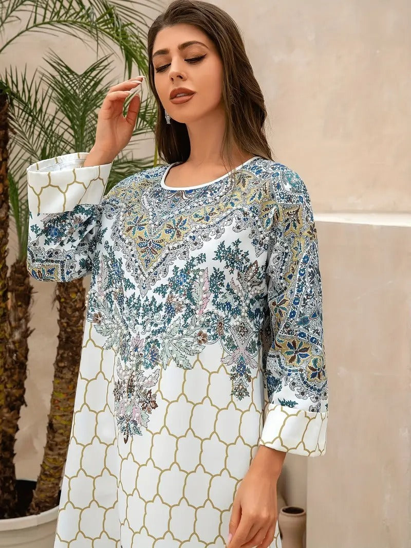 Yahua Floral Print Women's Long Sleeved Stylish Dress
