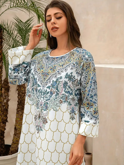 Yahua Floral Print Women's Long Sleeved Stylish Dress