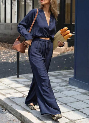 Fashion Wear Long Sleeve V-neck Top Suit