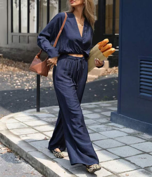 Fashion Wear Long Sleeve V-neck Top Suit