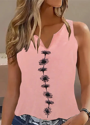Casual Floral Print Notch Neck Sleeveless Top
