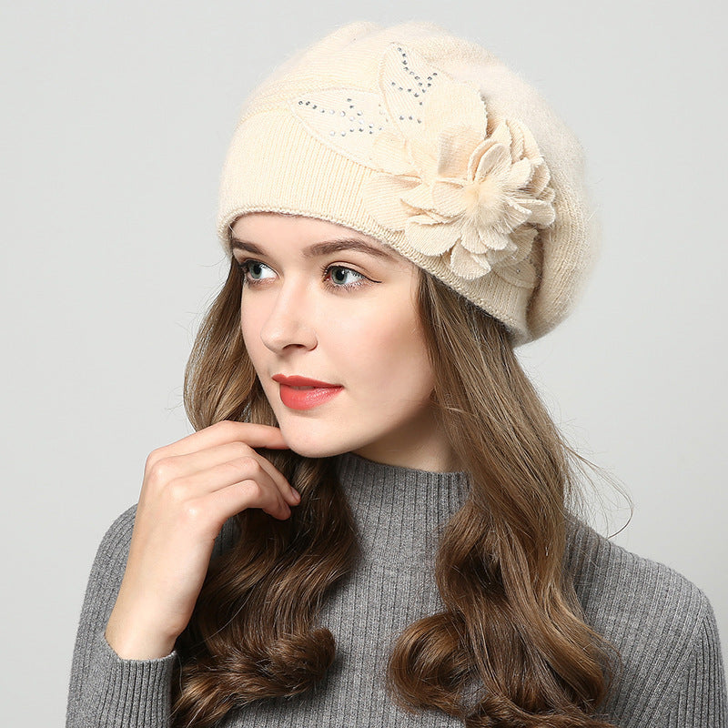 Rabbit Fur Knitted Woolen Cap