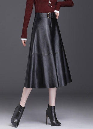 Leather A- Line High Waist Pleated Umbrella Skirt