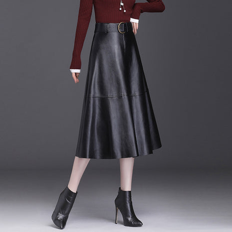 Leather A- Line High Waist Pleated Umbrella Skirt