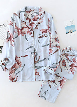 Rayon Silk V-neck Long Sleeve Pyjama Set