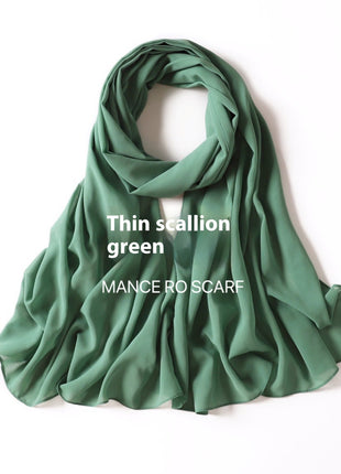 Pure Color Pearl Chiffon Scarf Headcloth Veil Chiffon Scarf