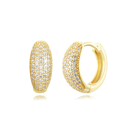 Sterling Silver Needle Street Fashion Geometry Pattern Round Rhinestone Earrings