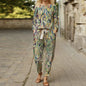 Casual Floral Round Neck Long-sleeve Suit