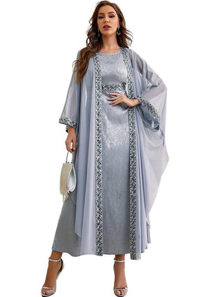 Autumn Slab-stone Gray Embroidery Dress