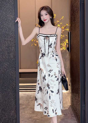 Sling Satin Oblique Cut Temperament Dress